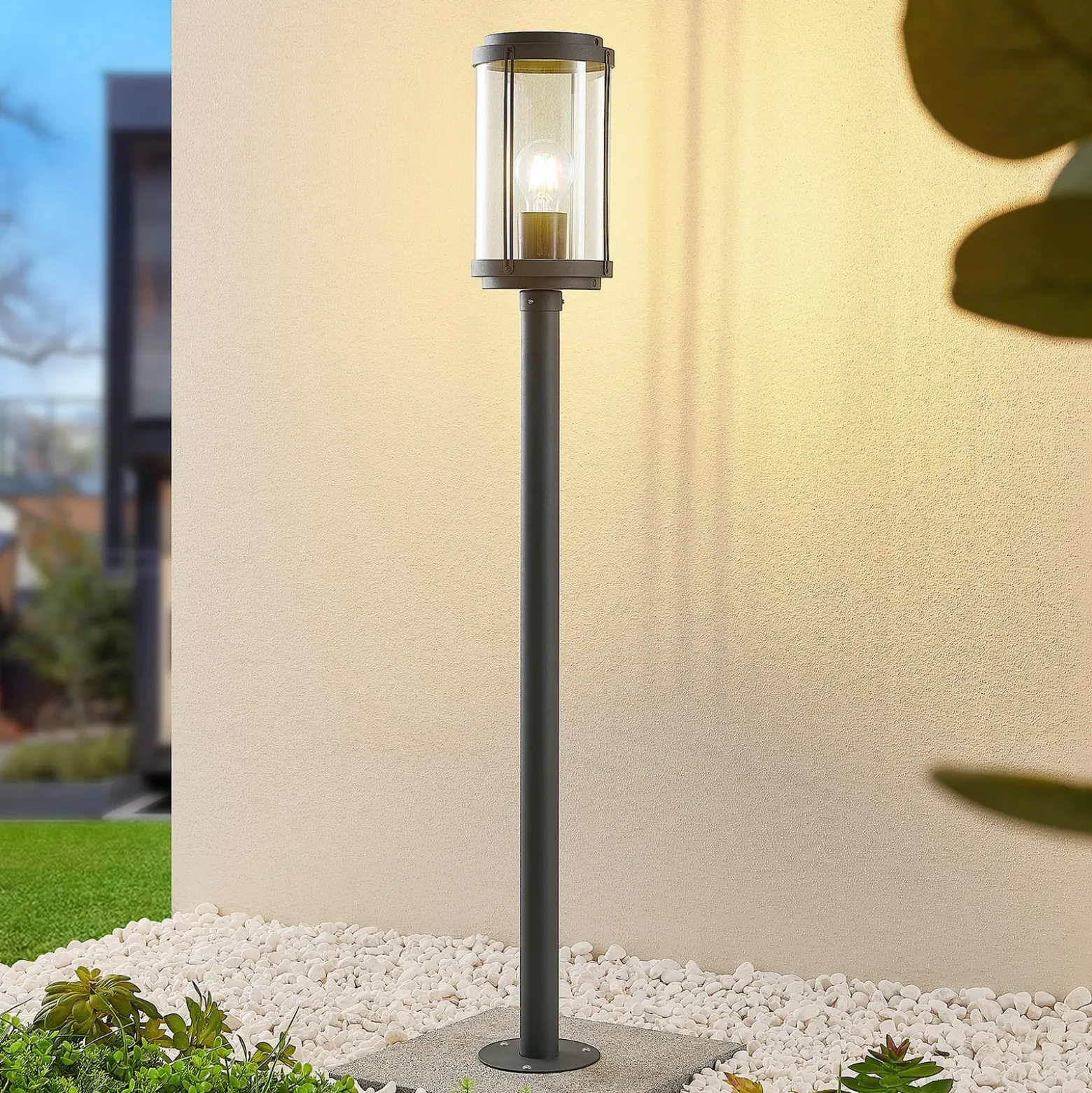 Lindby Ojali bolardo luminoso, redondo, gris oscuro