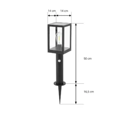 Lindby Relto, bolardo luminoso LED para caminos, sensor, pica para clavar en el