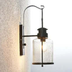Lindby Rozalie aplique de pared, negro, metal, farol, 44cm