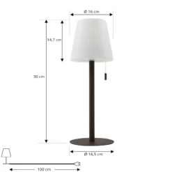 Linterna LED recargable Azalea de Lindby, blanca/marrón, 45 cm, CCT, IP44