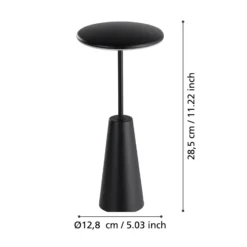 Linterna LED recargable Piccola, negra, altura 28 cm, metal, IP54