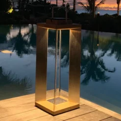 Linterna solar LED Teckinox, teca/acero, 65,5 cm