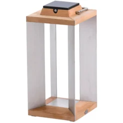 Linterna solar LED Teckinox, teca/acero, 45,5 cm