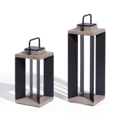 Linterna solar Teckalu, aluminio negro, 45,5 cm
