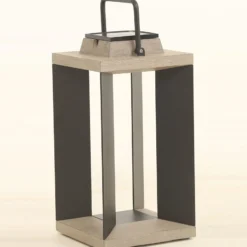 Linterna solar Teckalu, aluminio negro, 45,5 cm