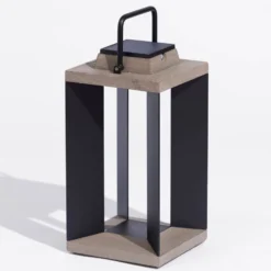 Linterna solar Teckalu, aluminio negro, 45,5 cm