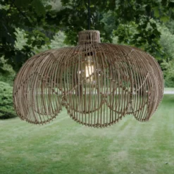 Lámpara colgante exterior Belle, ratán natural, Ø 53 cm, enchufe IP44