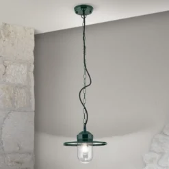 Lámpara colgante exterior Edward, verde, Ø 27,5 cm, aluminio/vidrio