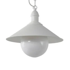 Lámpara colgante exterior Enduro, blanco, acero, cristal, IP44, E27