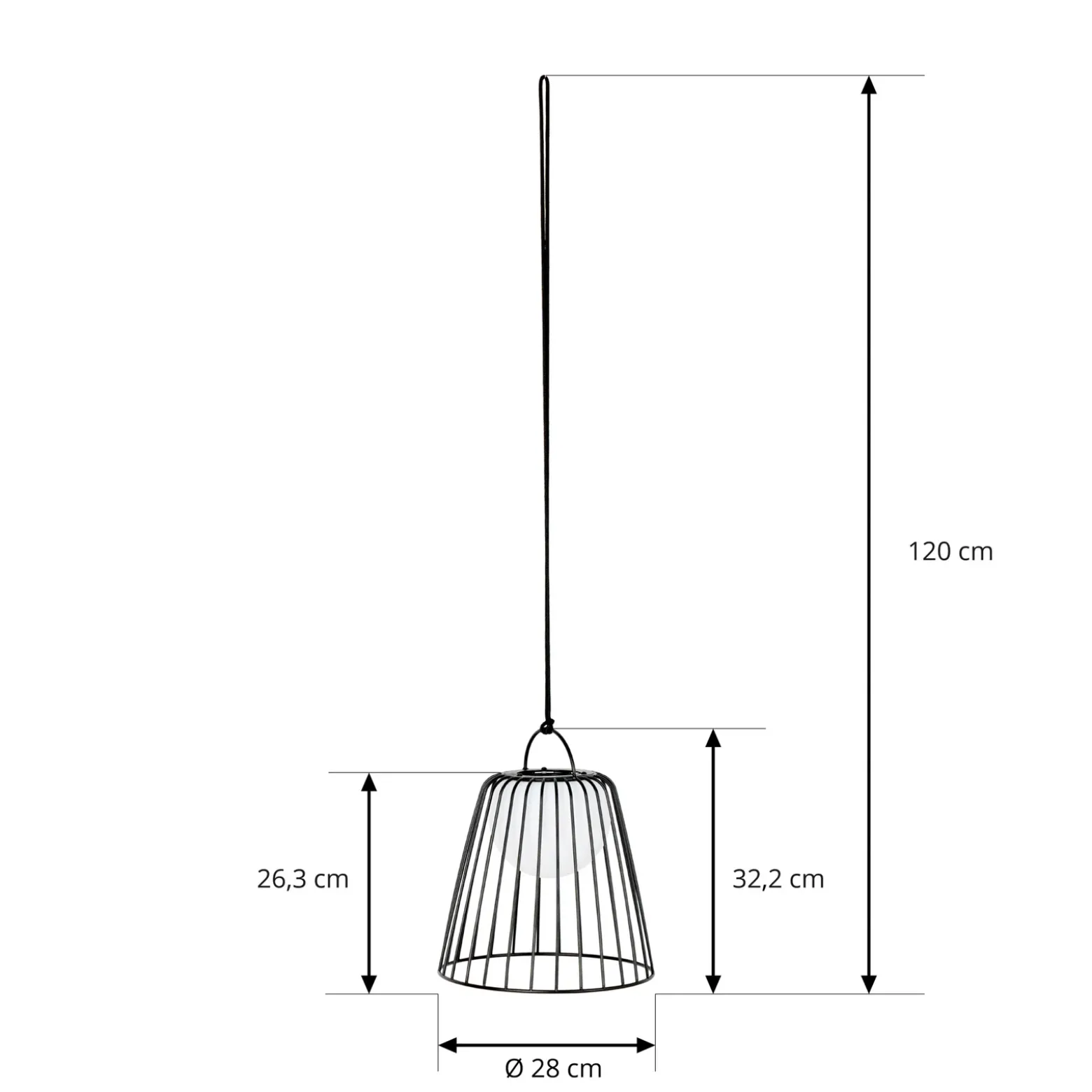 Lámpara colgante exterior LED recargable Lindby Levino, negra, de metal