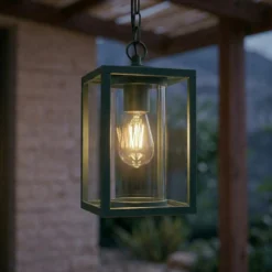 Lámpara colgante exterior Lucande Ferda, verde, IP44, cristal, E27