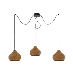Lámpara colgante exterior Lucande Taniola, 3 luces, beige, ratán, IP44