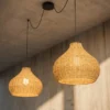 Lámpara colgante exterior Lucande Taniola, 2 luces, beige, ratán, IP44
