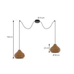 Lámpara colgante exterior Lucande Taniola, 2 luces, beige, ratán, IP44