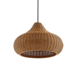 Lámpara colgante exterior Lucande Taniola, 2 luces, beige, ratán, IP44