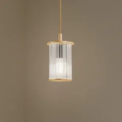 Lámpara colgante exterior Nora, dorada/transparente, IP44, cristal