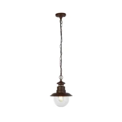 Lámpara colgante exterior Station, marrón óxido, Ø 22 cm, metal/vidrio