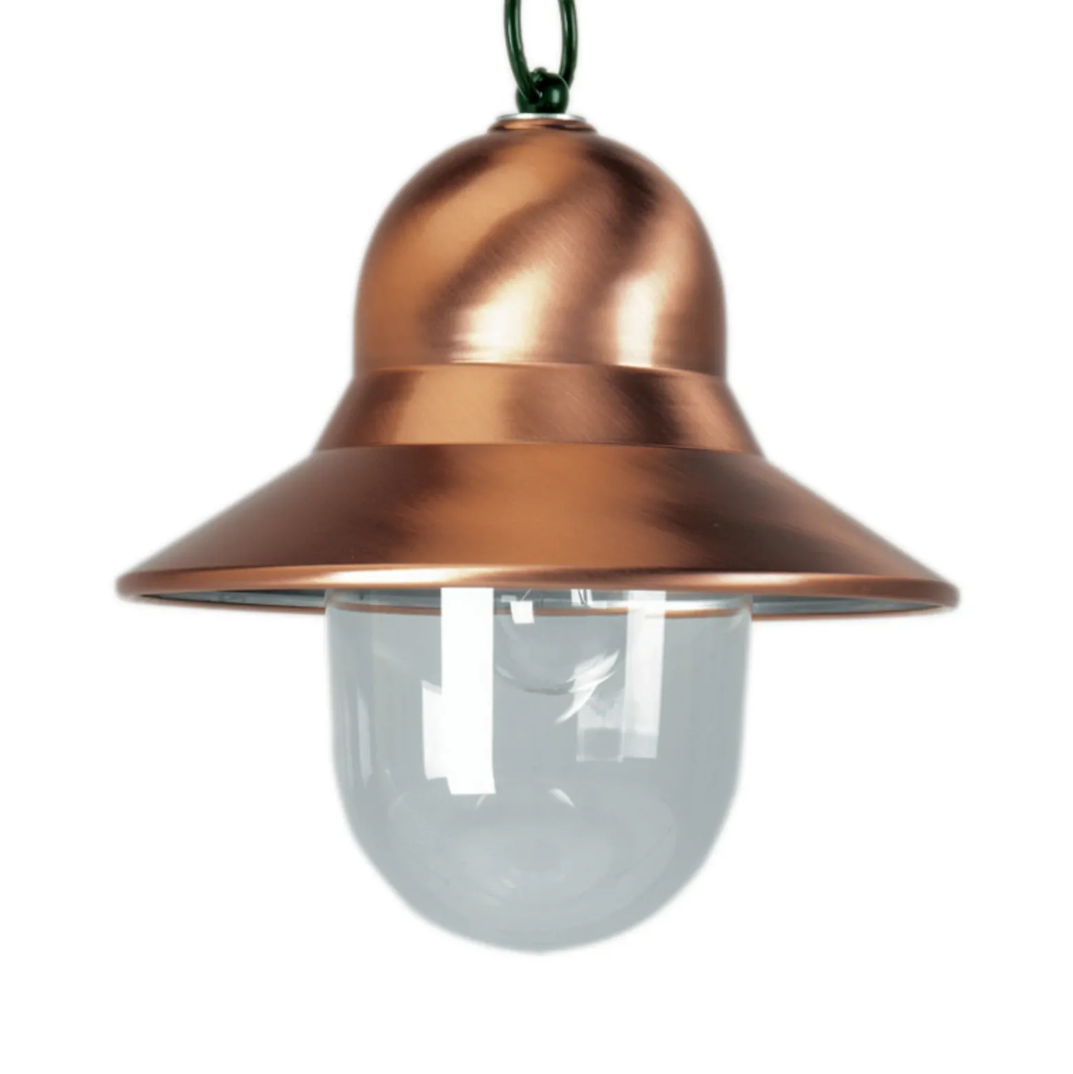 Lámpara colgante exterior Toscane, color cobre, suspensión verde