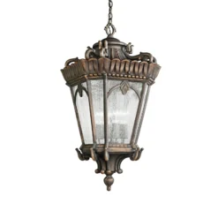 Lámpara colgante exterior Tournai, Ø 19 cm, bronce, aluminio, cristal