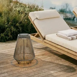 Lámpara colgante solar LED Lindby Austas, gris, Ø 32 cm, USB, IP54