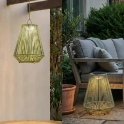 Lámpara colgante solar LED Lindby Austas, verde, Ø 32 cm, USB, IP54