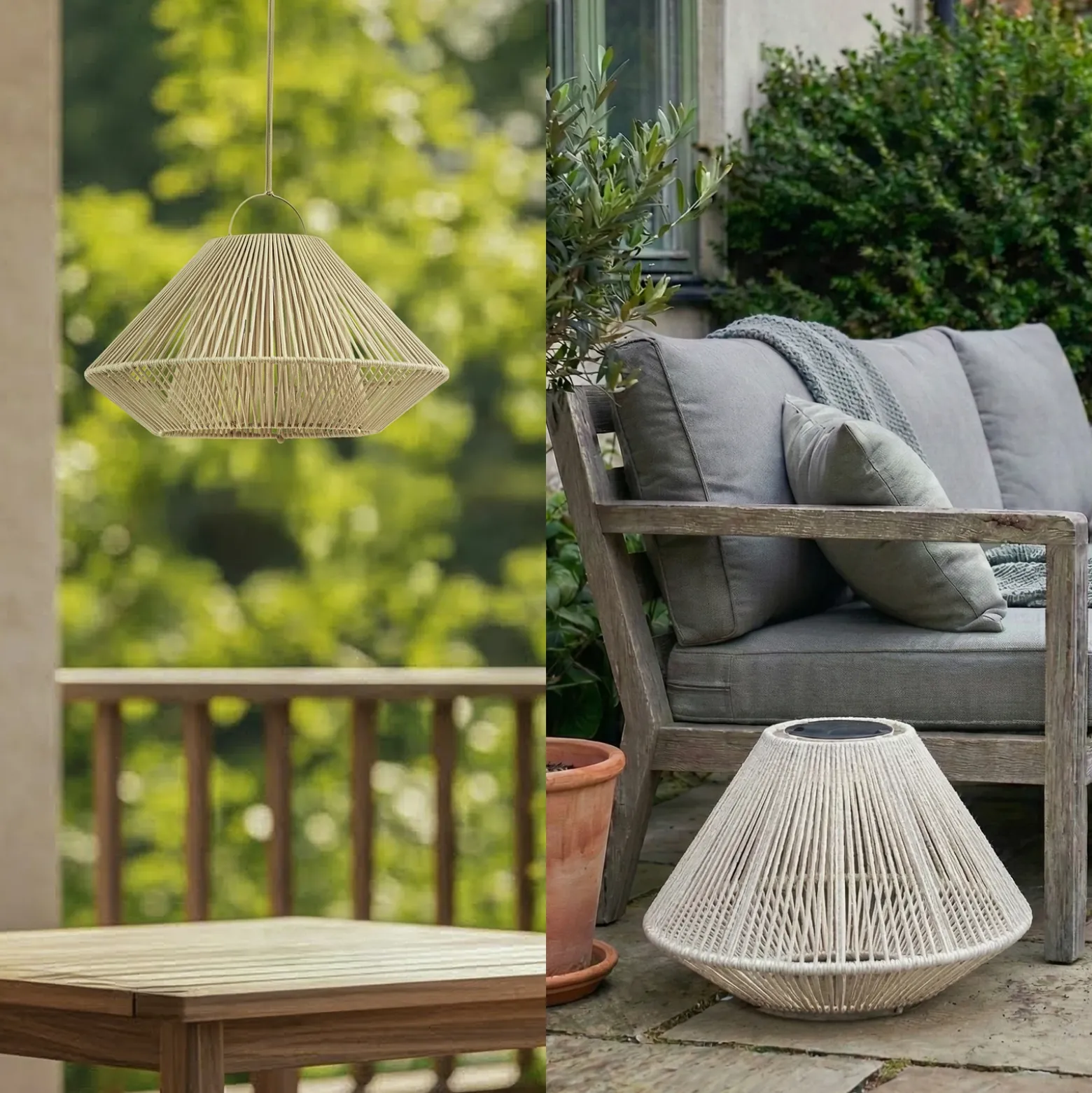 Lámpara colgante solar LED Lindby Austas, beige, Ø 50 cm, USB, IP54