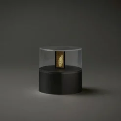 Lámpara decorativa con efecto llama, base negra