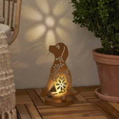 Lámpara decorativa LED solar Oxidog, altura 33 cm, color óxido, IP44