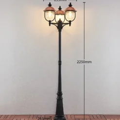 Lámpara de exterior Lindby Clint, 225 cm, 3 luces, resistente al agua salada,