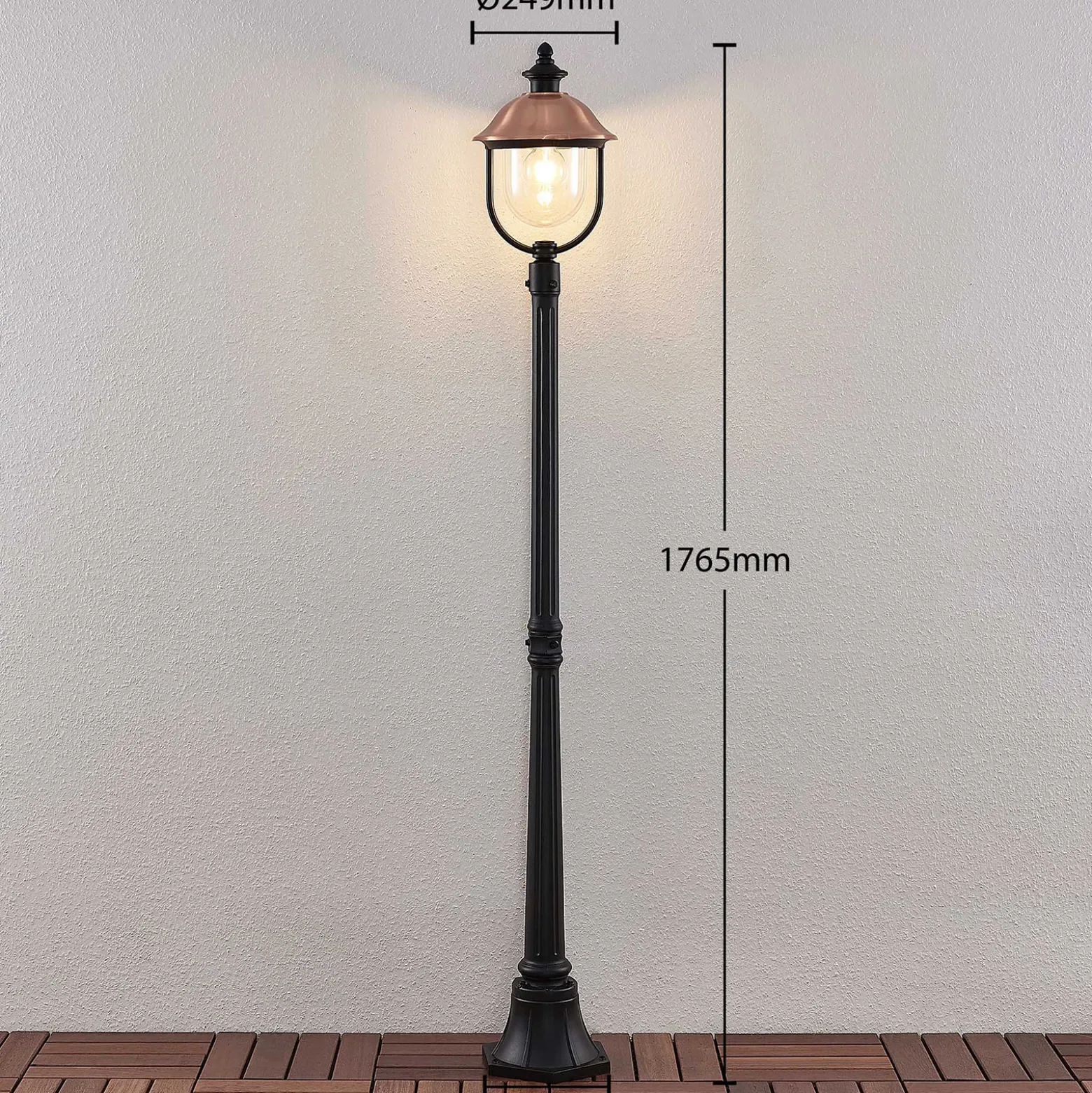 Lámpara de exterior Lindby Clint, 177 cm, metal, resistente al agua salada, E27