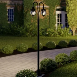 Lámpara de exterior Lindby Farley, 215 cm, 2 luces, IP44, E27