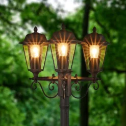 Lámpara de exterior Lindby Lamina, 172 cm, 3 luces, negro-óxido, E27