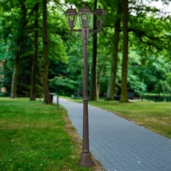 Lámpara de exterior Lindby Lamina, 172 cm, 3 luces, negro-óxido, E27