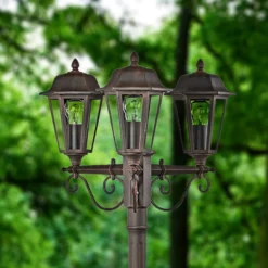 Lámpara de exterior Lindby Lamina, 172 cm, 3 luces, negro-óxido, E27