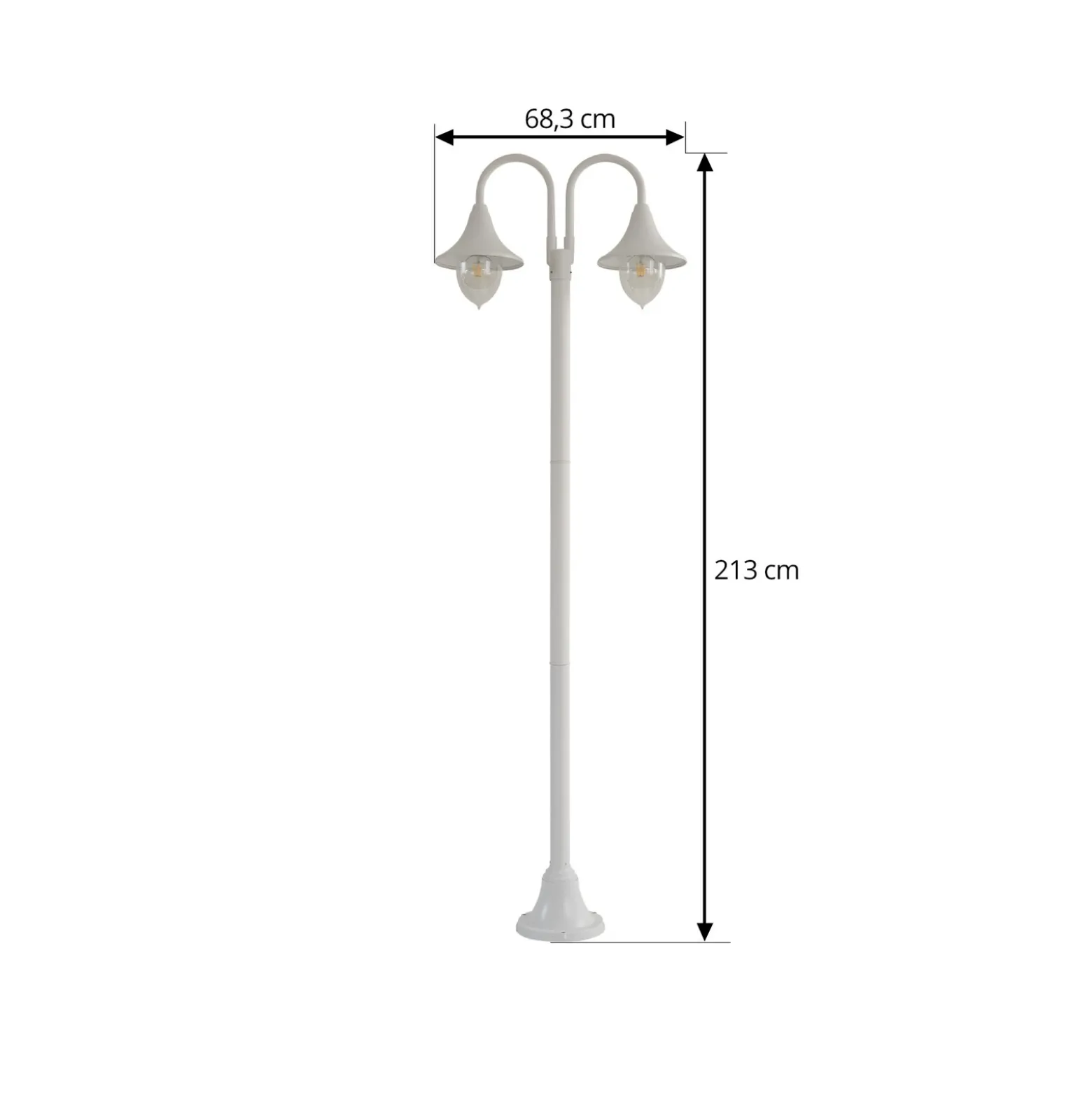 Lámpara de exterior Lindby Madea, blanca, 2 luces, 213 cm, E27, IP44