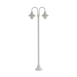 Lámpara de exterior Lindby Madea, blanca, 2 luces, 213 cm, E27, IP44