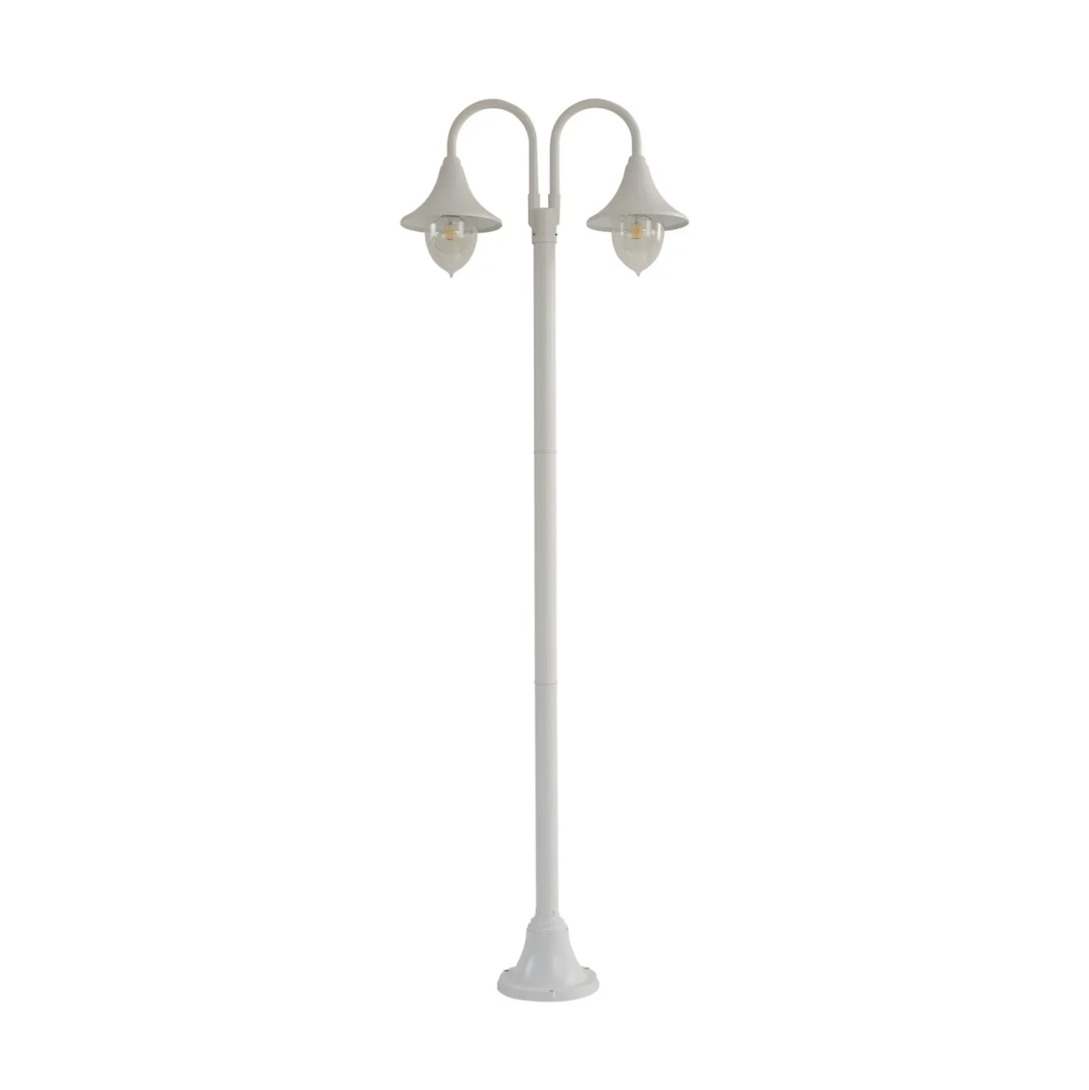 Lámpara de exterior Lindby Madea, blanca, 2 luces, 213 cm, E27, IP44