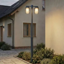 Lámpara de exterior Lucande Chandan, altura 215 cm, color antracita, 2 luces.