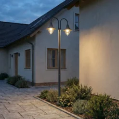Lámpara de exterior Madea de Lindby, gris, 2 luces, 212 cm, E27, IP44