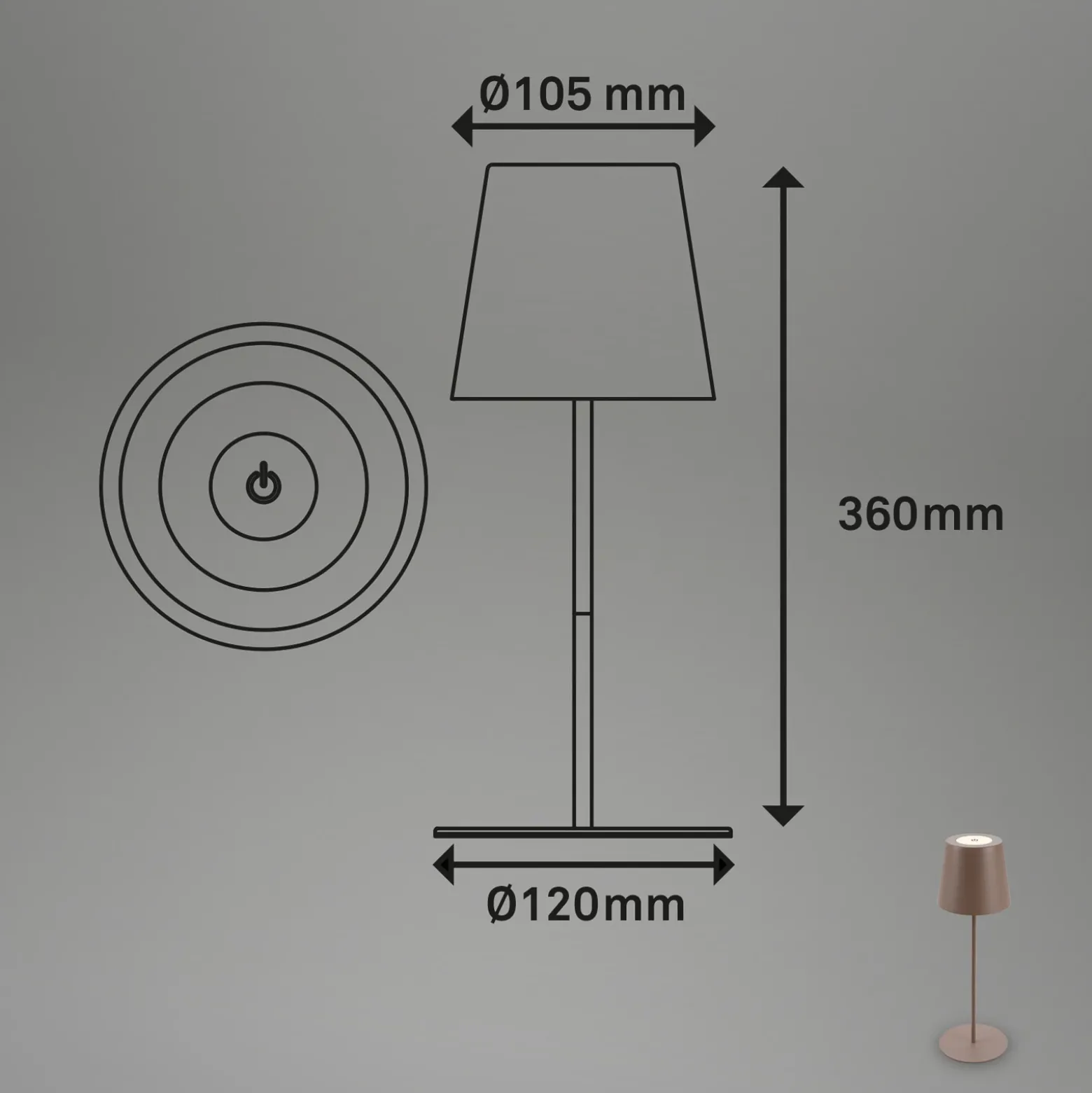 Lámpara de mesa LED con batería 7508012, marrón, 2.700 K IP44 Regulador táctil