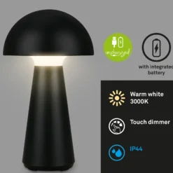 Lámpara de mesa LED Fungo, recargable, negra