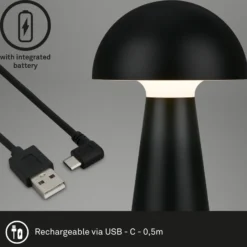 Lámpara de mesa LED Fungo, recargable, negra