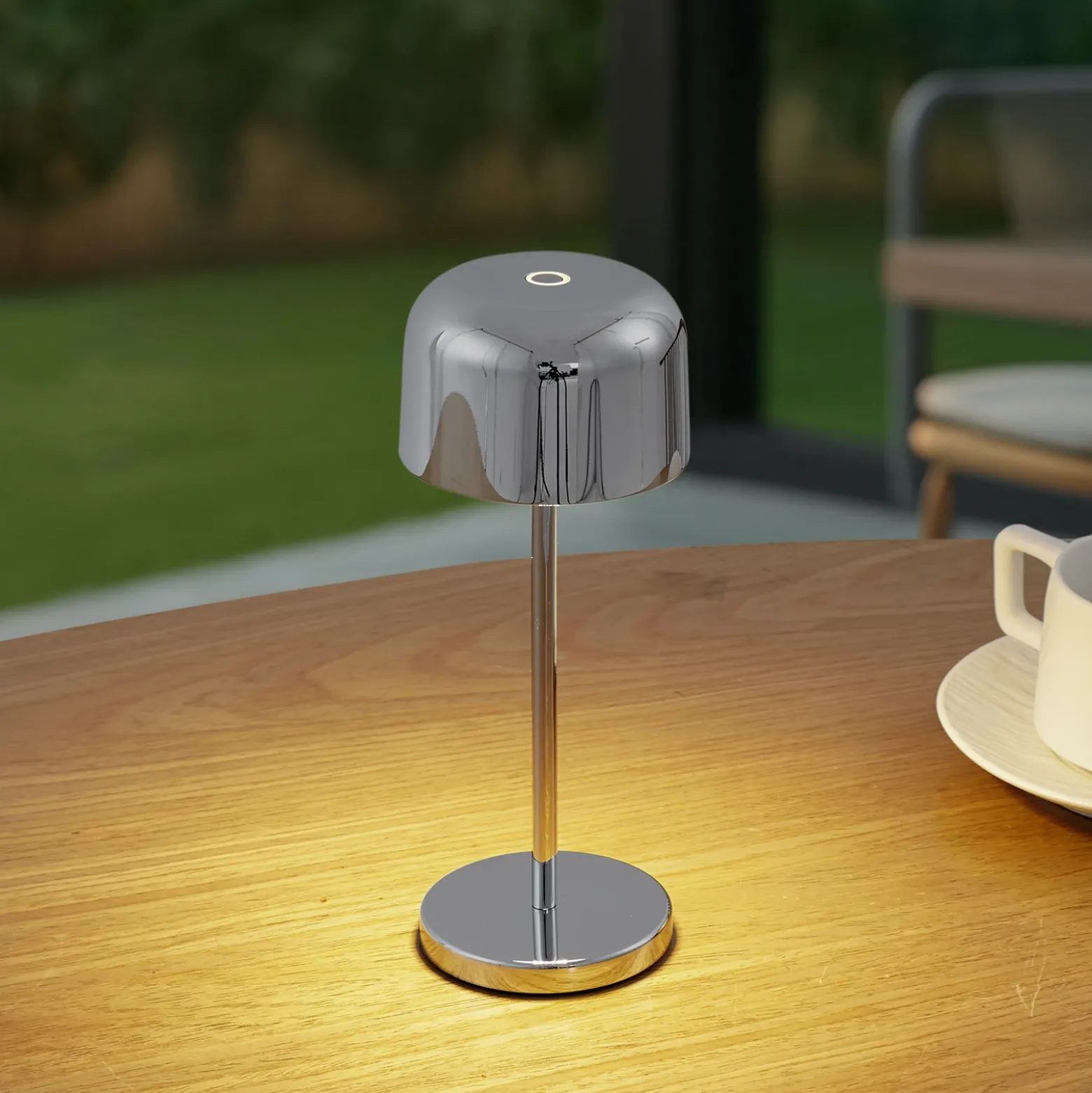 Lámpara de mesa LED Lucande Quill, cromada, CCT, atenuable
