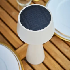 Lámpara de mesa LED recargable Solino, beige, solar/USB, 26 cm, IP44