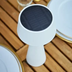 Lámpara de mesa LED recargable Solino, blanca, solar/USB, 26 cm, IP44