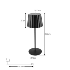 Lámpara de mesa LED recargable Lindby Esali, negra, metal, IP65