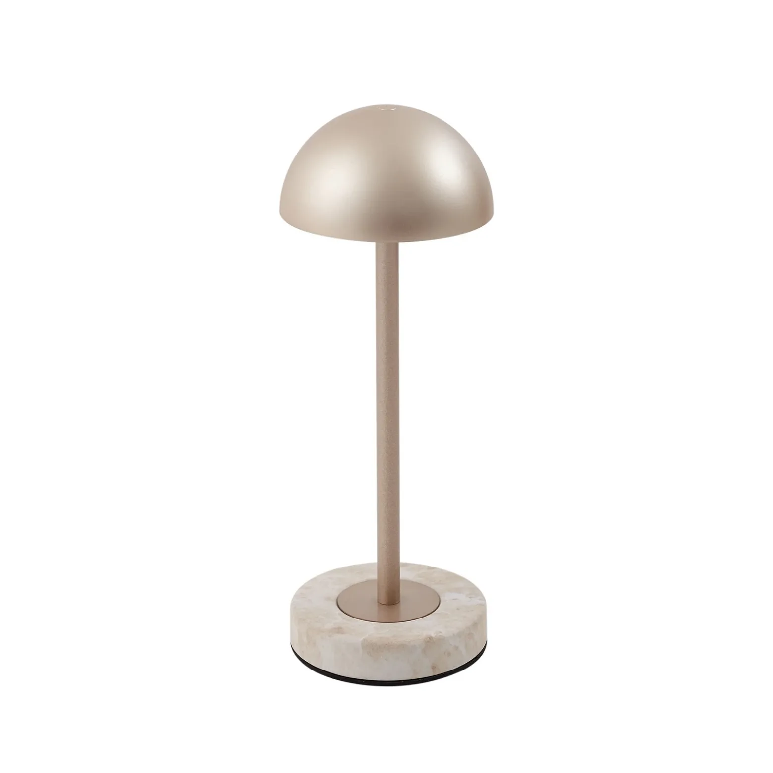 Lámpara de mesa LED recargable Lindby Pippin, dorada/travertino, IP44
