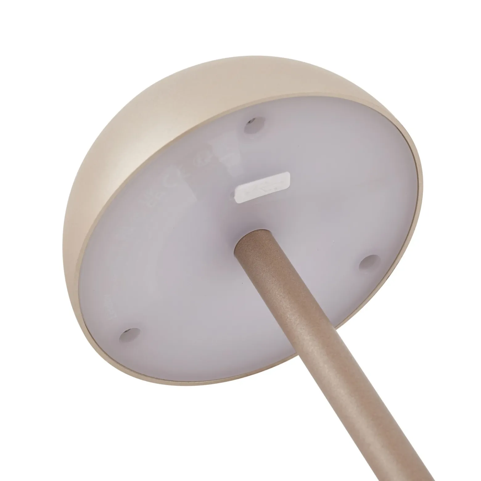Lámpara de mesa LED recargable Lindby Pippin, dorada/travertino, IP44