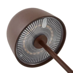 Lámpara de mesa LED recargable Lindby Arietty, marrón, atenuable, IP65