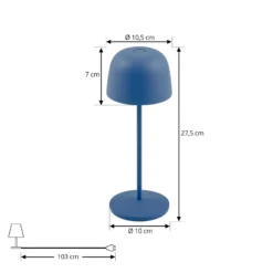 Lámpara de mesa LED recargable Lindby Arietty, azul, atenuable, IP65